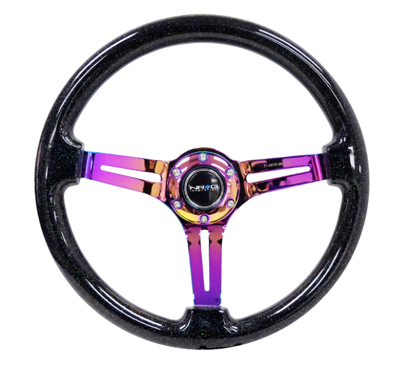 NRG Reinforced Steering Wheel (350mm / 3in. Deep) Blk Multi Color Flake w/ Neochrome Center Mark NRG Reinforced Steering Wheel (350mm / 3in. Deep) Blk Multi Color Flake w/ Neochrome Center Mark