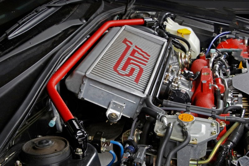 Perrin 02-07 Subaru Impreza (WRX/STi/RS/2.5i) / 04-08 Forester Front Strut Brace - Red Perrin 02-07 Subaru Impreza (WRX/STi/RS/2.5i) / 04-08 Forester Front Strut Brace - Red