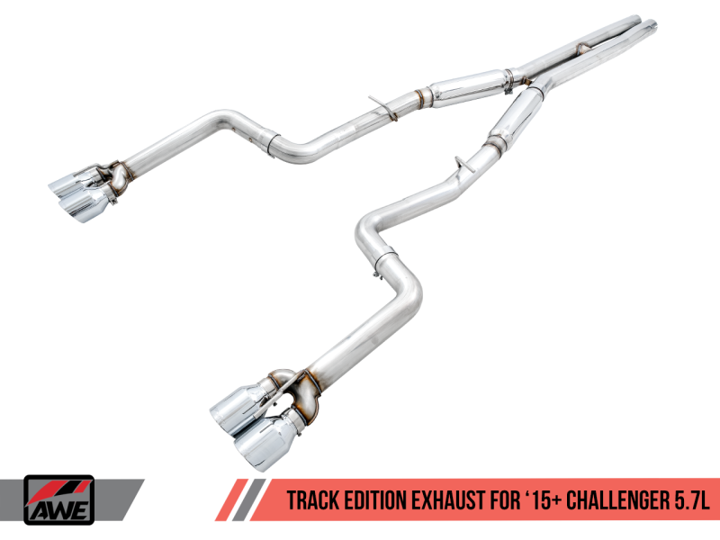 AWE Tuning 2017+ Dodge Challenger 5.7L Track Edition Exhaust - Chrome Silver Quad Tips AWE Tuning 2017+ Dodge Challenger 5.7L Track Edition Exhaust - Chrome Silver Quad Tips