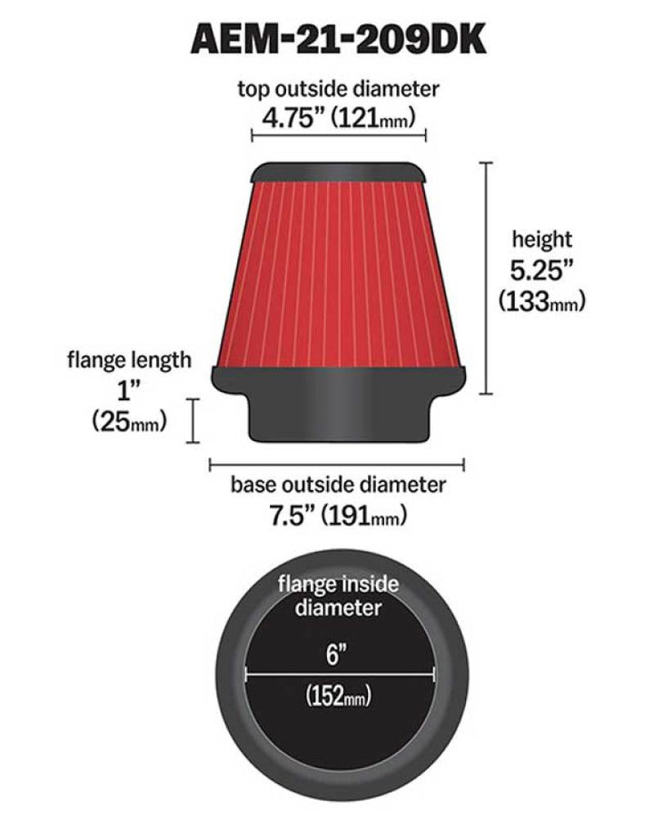 AEM 6 in x 5 in Dryflow Conical Air Filter AEM 6 in x 5 in Dryflow Conical Air Filter