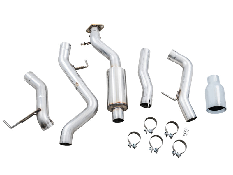 AWE Tuning 2021+ Ford Bronco 0FG Single Rear Exit Exhaust w/Chrome Silver Tip & Bash Guard AWE Tuning 2021+ Ford Bronco 0FG Single Rear Exit Exhaust w/Chrome Silver Tip & Bash Guard