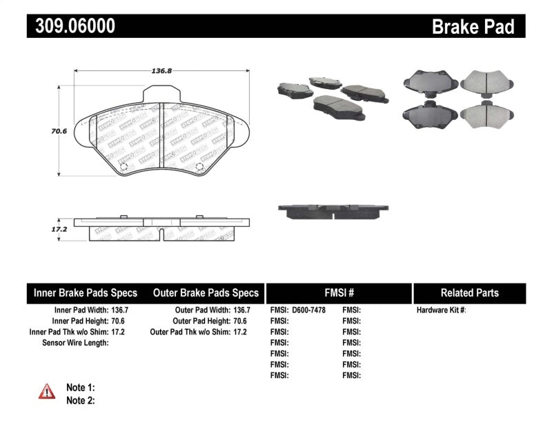 StopTech Performance 94-98 Ford Mustang / 93-97 Thunderbird / 93-97 Mercury Cougar Front Brake Pads StopTech Performance 94-98 Ford Mustang / 93-97 Thunderbird / 93-97 Mercury Cougar Front Brake Pads