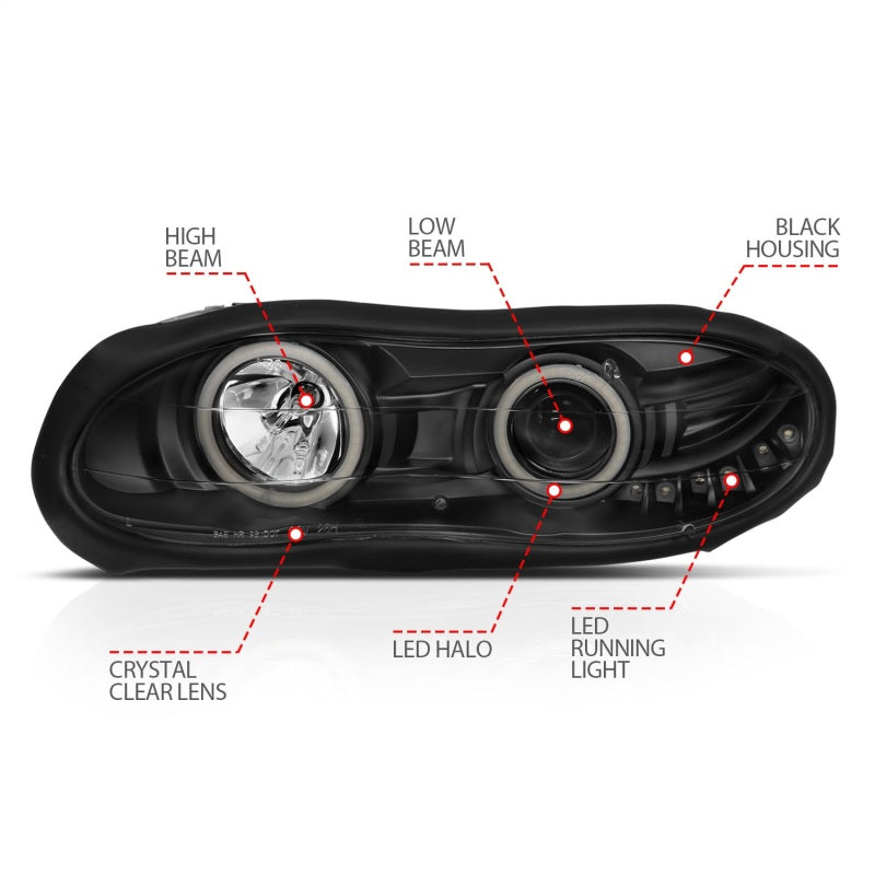 ANZO 1998-2002 Chevrolet Camaro Projector Headlights w/ Halo Black ANZO 1998-2002 Chevrolet Camaro Projector Headlights w/ Halo Black