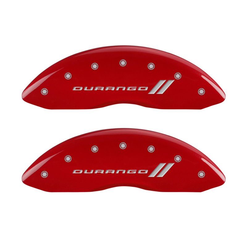 MGP 4 Caliper Covers Engraved Front & Rear With stripes/Durango Red finish silver ch MGP 4 Caliper Covers Engraved Front & Rear With stripes/Durango Red finish silver ch