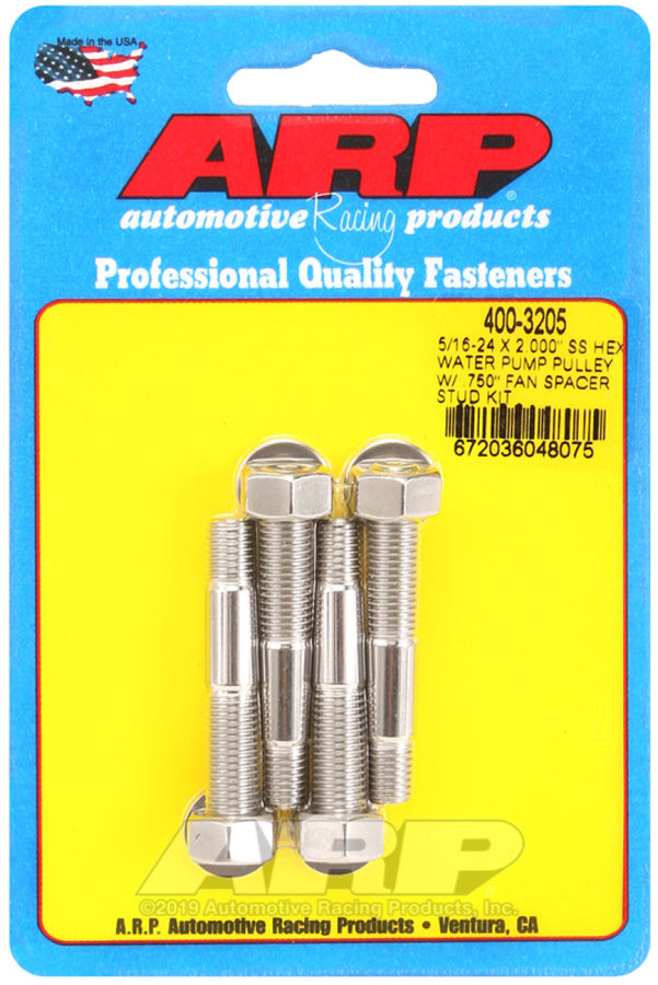 ARP 5/16-24 X 2.000 SS Hex Water Pump Pulley w/ .750in Fan Spacer Stud Kit ARP 5/16-24 X 2.000 SS Hex Water Pump Pulley w/ .750in Fan Spacer Stud Kit