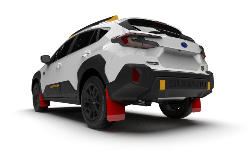 Rally Armor - 2024 Subaru Crosstrek (Wilderness Only) Red UR Mud Flap W/Black Logo - No Drilling Req Rally Armor - 2024 Subaru Crosstrek (Wilderness Only) Red UR Mud Flap W/Black Logo - No Drilling Req