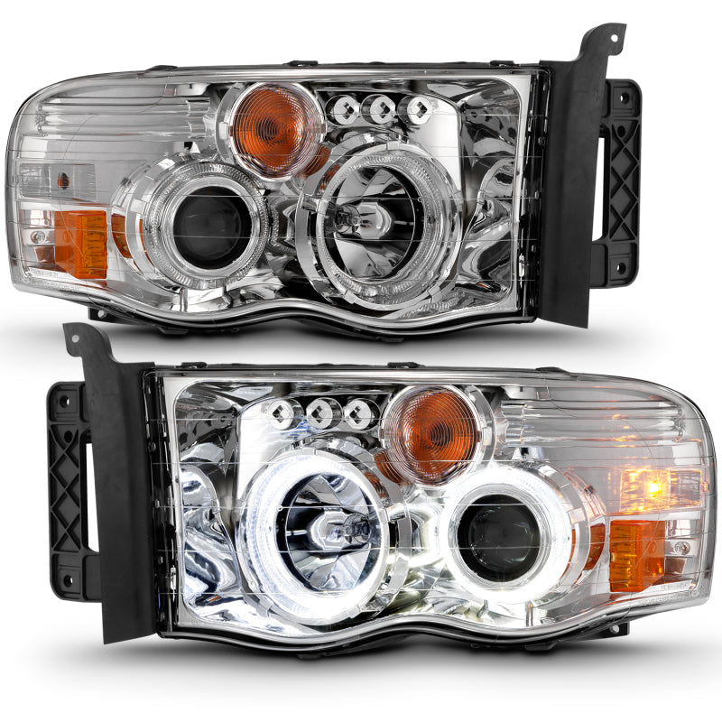 ANZO 2002-2005 Dodge Ram 1500 Projector Headlights w/ Halo Chrome Clear Amber ANZO 2002-2005 Dodge Ram 1500 Projector Headlights w/ Halo Chrome Clear Amber