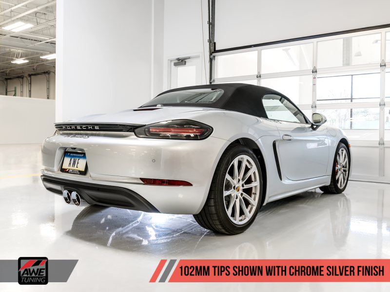AWE Tuning Porsche 718 Boxster / Cayman Track Edition Exhaust - Chrome Silver Tips AWE Tuning Porsche 718 Boxster / Cayman Track Edition Exhaust - Chrome Silver Tips