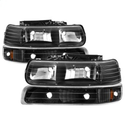xTune Chevy Tahoe 00-06 Amber Crystal Headlights w/ Bumper Lights Black HD-JH-CSIL99-SET-AM-BK