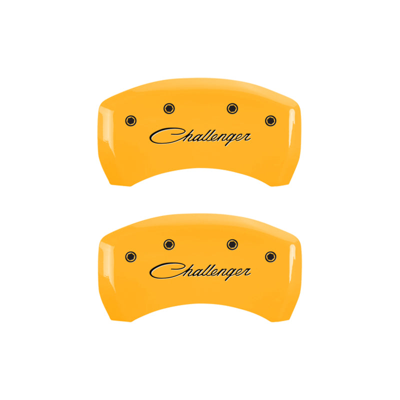 MGP 4 Caliper Covers Engraved Front & Rear Cursive/Challenger Yellow finish black ch MGP 4 Caliper Covers Engraved Front & Rear Cursive/Challenger Yellow finish black ch