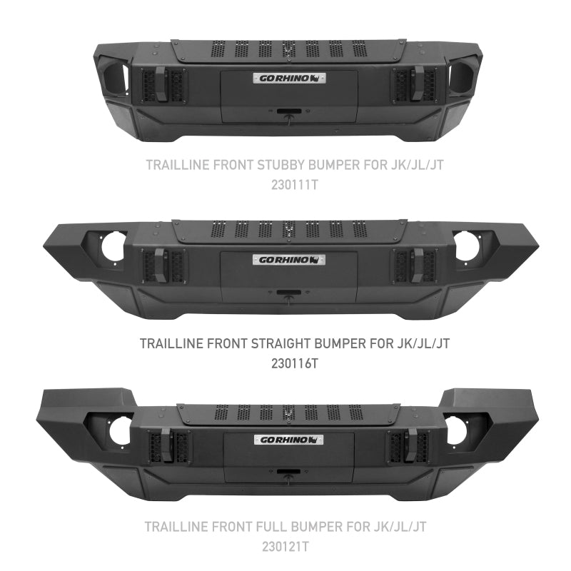 Go Rhino 07-20 Jeep Wrangler JL/JLU/JK/JKU/Gladiator JT Trailline Front Straight Bumper Go Rhino 07-20 Jeep Wrangler JL/JLU/JK/JKU/Gladiator JT Trailline Front Straight Bumper
