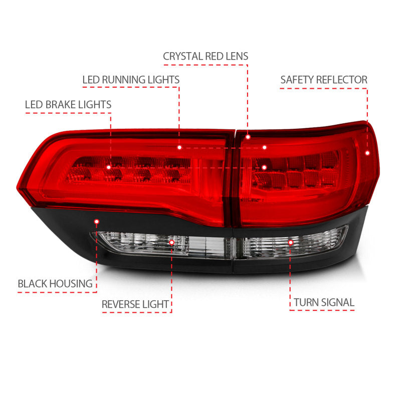 ANZO 2014-2016 Jeep Grand Cherokee LED Taillights Red/Clear ANZO 2014-2016 Jeep Grand Cherokee LED Taillights Red/Clear