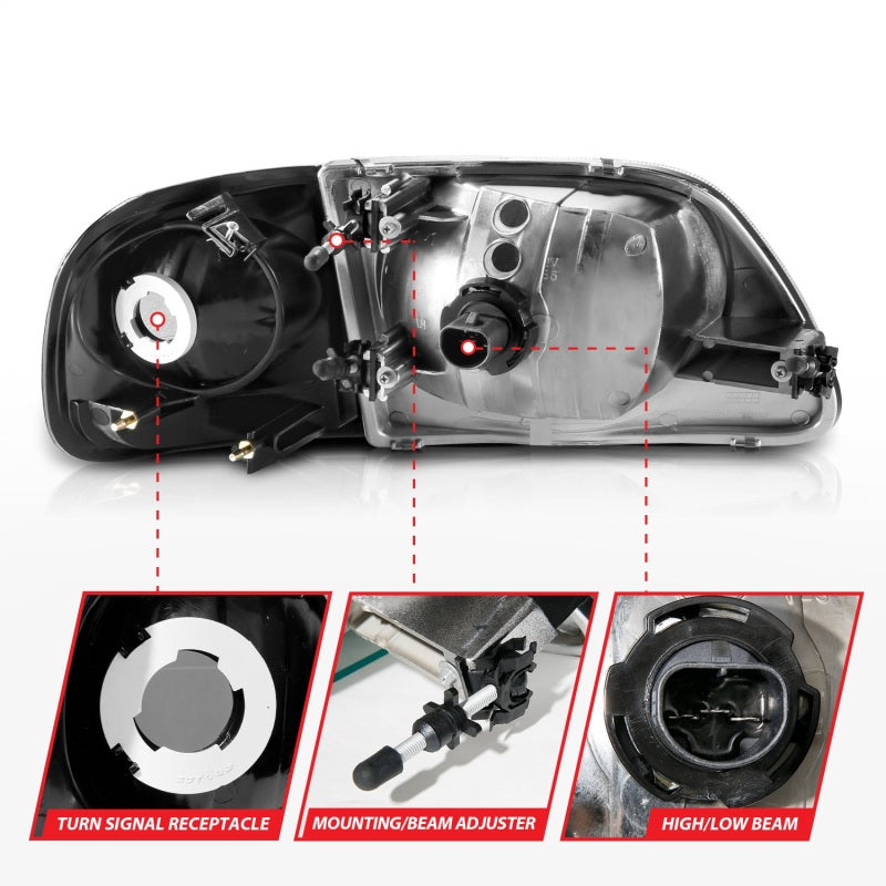 ANZO 1997-2003 Ford F150 Crystal Headlight Black w/ Parking Light ANZO 1997-2003 Ford F150 Crystal Headlight Black w/ Parking Light
