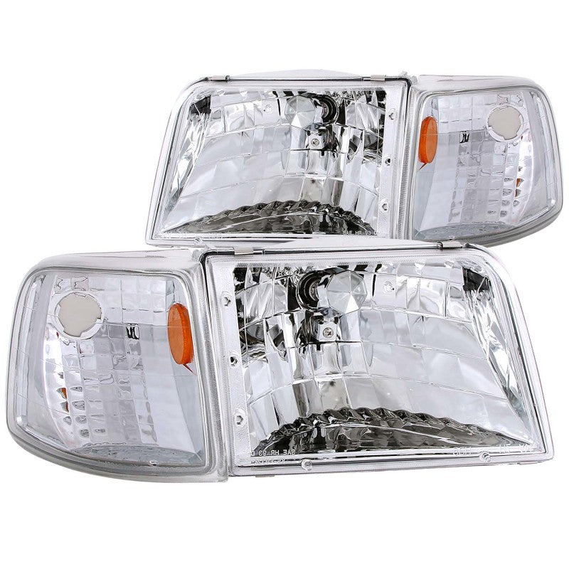 ANZO 1993-1997 Ford Ranger Crystal Headlights Chrome w/ Corner Lights 2pc ANZO 1993-1997 Ford Ranger Crystal Headlights Chrome w/ Corner Lights 2pc