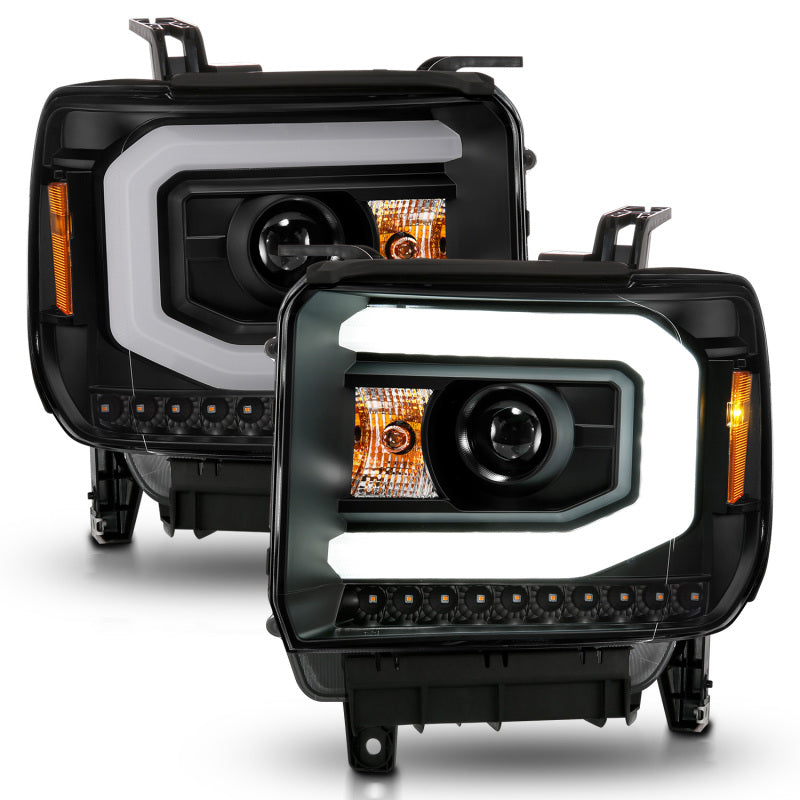 ANZO 2014-2015 GMC Sierra 1500 Projector Headlights w/ Light Bar Black Housing (Halogen Type) ANZO 2014-2015 GMC Sierra 1500 Projector Headlights w/ Light Bar Black Housing (Halogen Type)