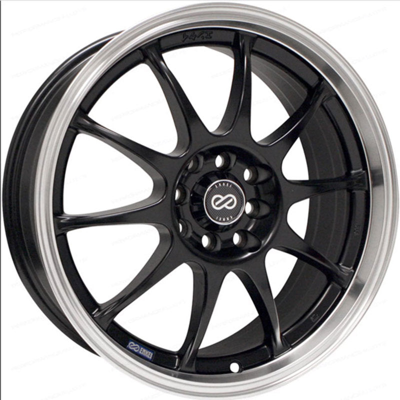 Enkei J10 17x7 4x100/108 42mm Offset 72.62mm Bore Dia Matte Black w/ Machined Lip Wheel Enkei J10 17x7 4x100/108 42mm Offset 72.62mm Bore Dia Matte Black w/ Machined Lip Wheel