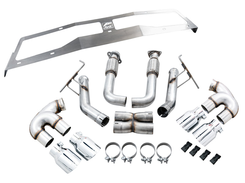 AWE Tuning 2020 Chevrolet Corvette (C8) Track Edition Exhaust - Quad Chrome Silver Tips AWE Tuning 2020 Chevrolet Corvette (C8) Track Edition Exhaust - Quad Chrome Silver Tips