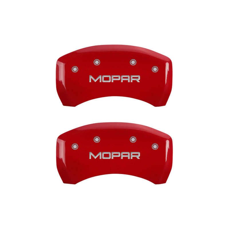 MGP 4 Caliper Covers Engraved Front & Rear MOPAR Red finish silver ch MGP 4 Caliper Covers Engraved Front & Rear MOPAR Red finish silver ch