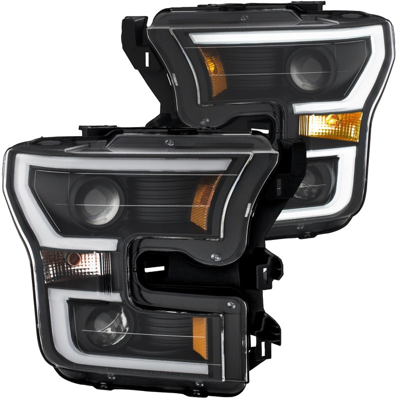 ANZO 2015-2017 Ford F-150 Projector Headlights w/ Plank Style Switchback Black w/ Amber ANZO 2015-2017 Ford F-150 Projector Headlights w/ Plank Style Switchback Black w/ Amber