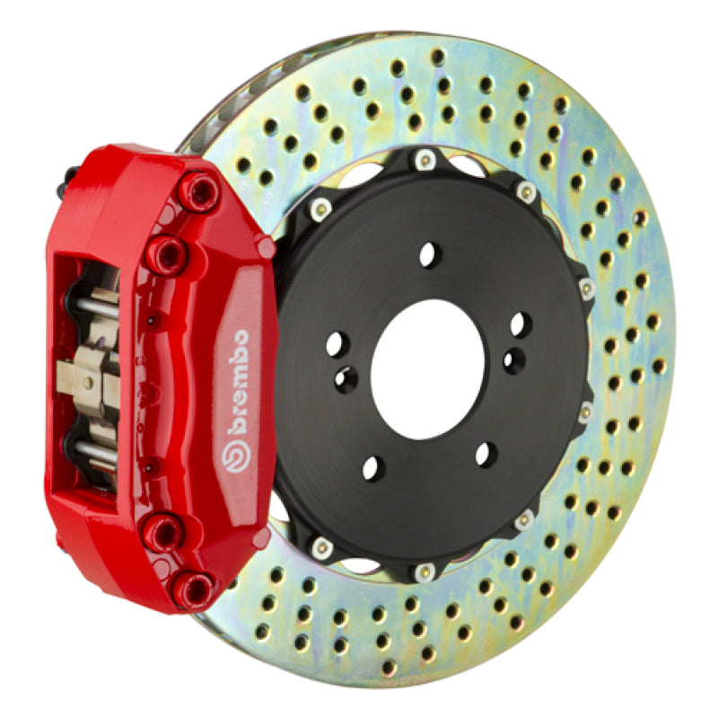 Brembo 99-07 Lancer Evo VI/VII/VIII/IX Rear GT BBK 4 Piston Cast 2pc 328x28 2pc Rotor Drilled-Red Brembo 99-07 Lancer Evo VI/VII/VIII/IX Rear GT BBK 4 Piston Cast 2pc 328x28 2pc Rotor Drilled-Red