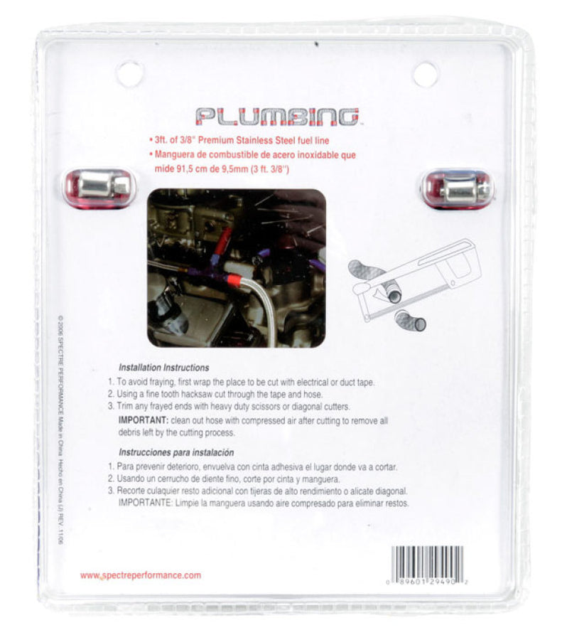 Spectre Stainless Steel Flex Fuel Line 3/8in. ID - 3ft. w/Clamps Red/Blue Spectre Stainless Steel Flex Fuel Line 3/8in. ID - 3ft. w/Clamps Red/Blue