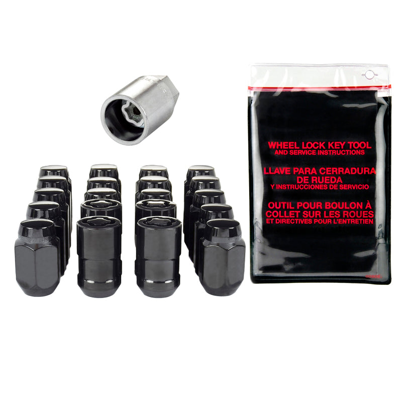 McGard 5 Lug Hex Install Kit w/Locks (Cone Seat Nut) 1/2-20 / 13/16 Hex / 1.5in. Length - Black McGard 5 Lug Hex Install Kit w/Locks (Cone Seat Nut) 1/2-20 / 13/16 Hex / 1.5in. Length - Black