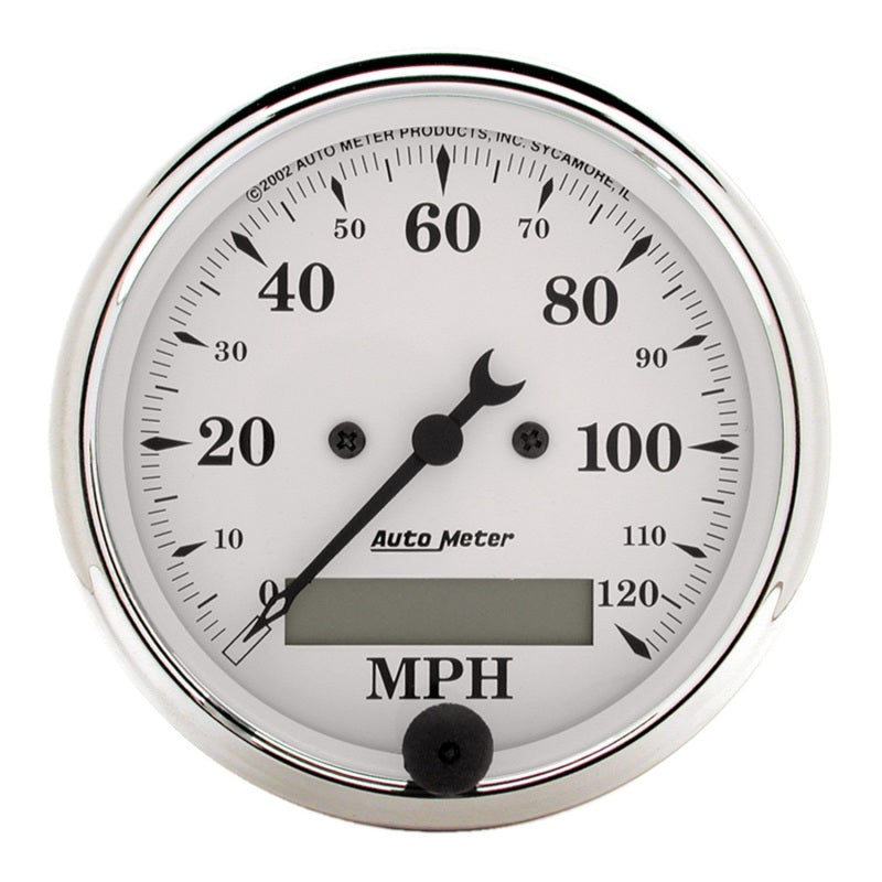 AutoMeter Gauge Speedo. 3-1/8in. 120MPH Elec. Prog. W/ Lcd Odo Old Tyme White AutoMeter Gauge Speedo. 3-1/8in. 120MPH Elec. Prog. W/ Lcd Odo Old Tyme White