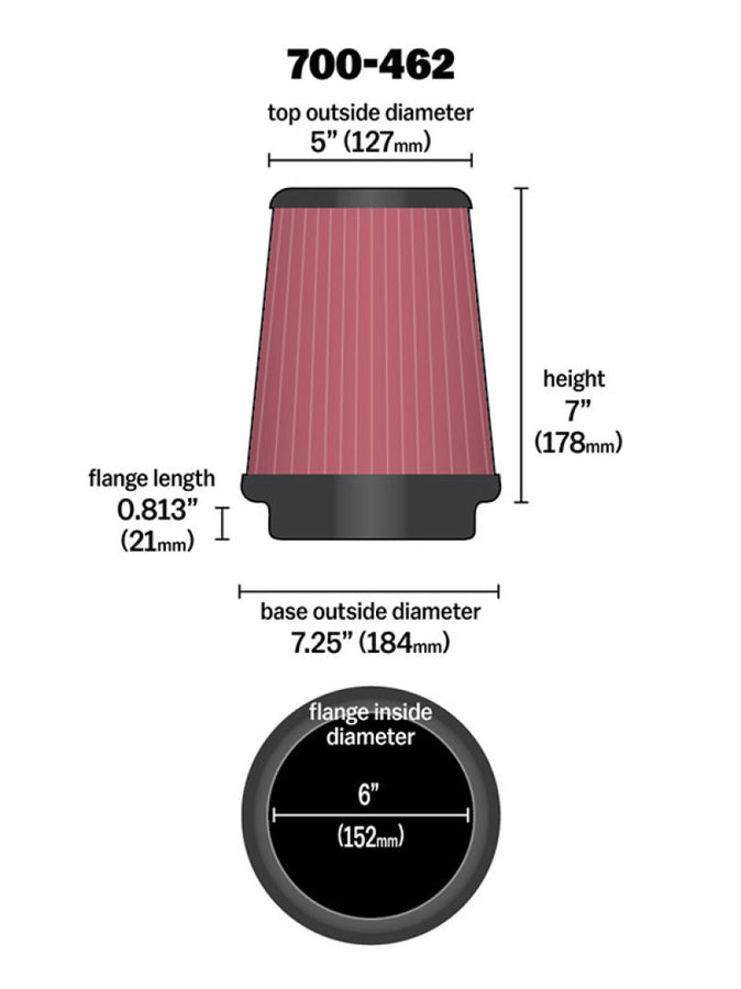 Airaid Universal Air Filter - Cone 6 x 7-1/4 x 5 x 7 Airaid Universal Air Filter - Cone 6 x 7-1/4 x 5 x 7
