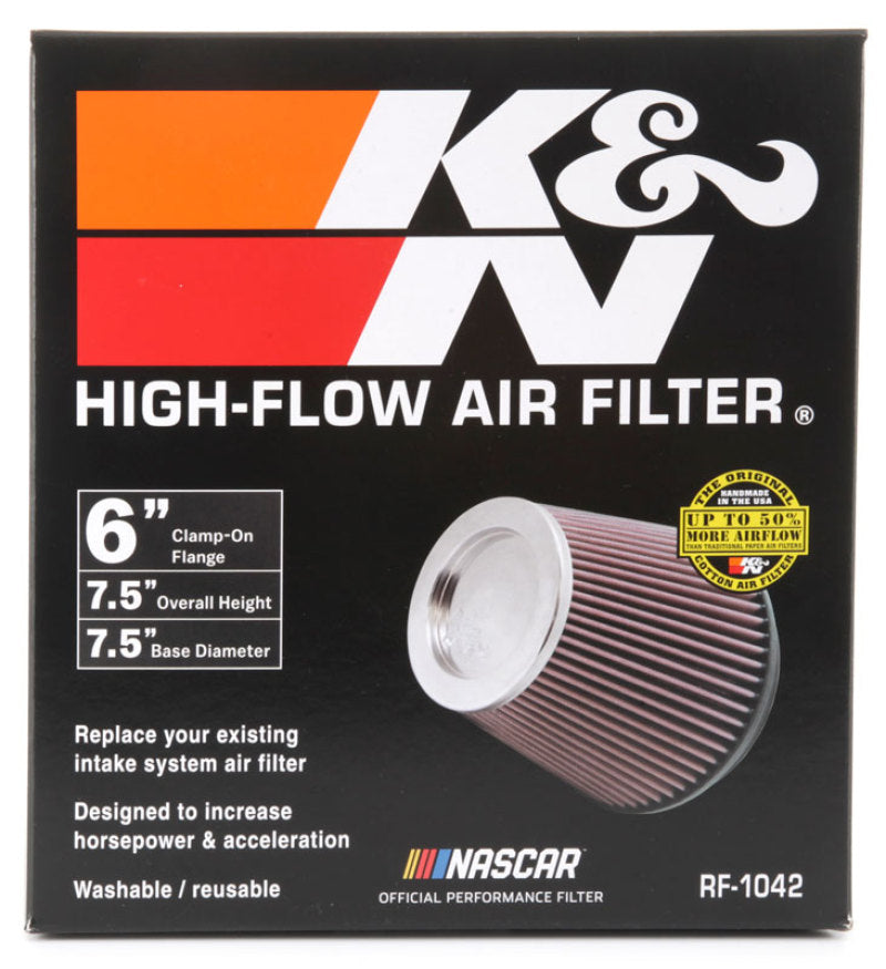 K&N Round Tapered Universal Air Filter 6in Flange ID x 7.5in Base OD x 5in Top OD x 6.5in Height K&N Round Tapered Universal Air Filter 6in Flange ID x 7.5in Base OD x 5in Top OD x 6.5in Height