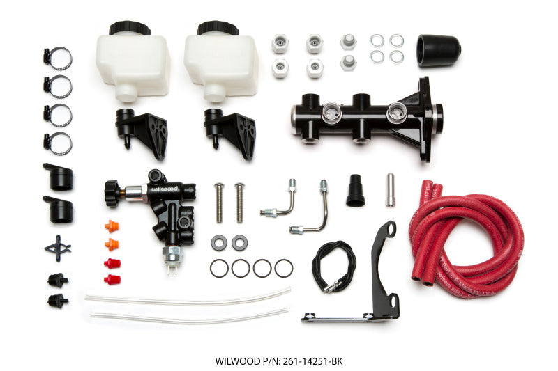Wilwood Tandem Remote M/C Kit w L/H Brkt & Prop Valve - 1in Bore Black Wilwood Tandem Remote M/C Kit w L/H Brkt & Prop Valve - 1in Bore Black
