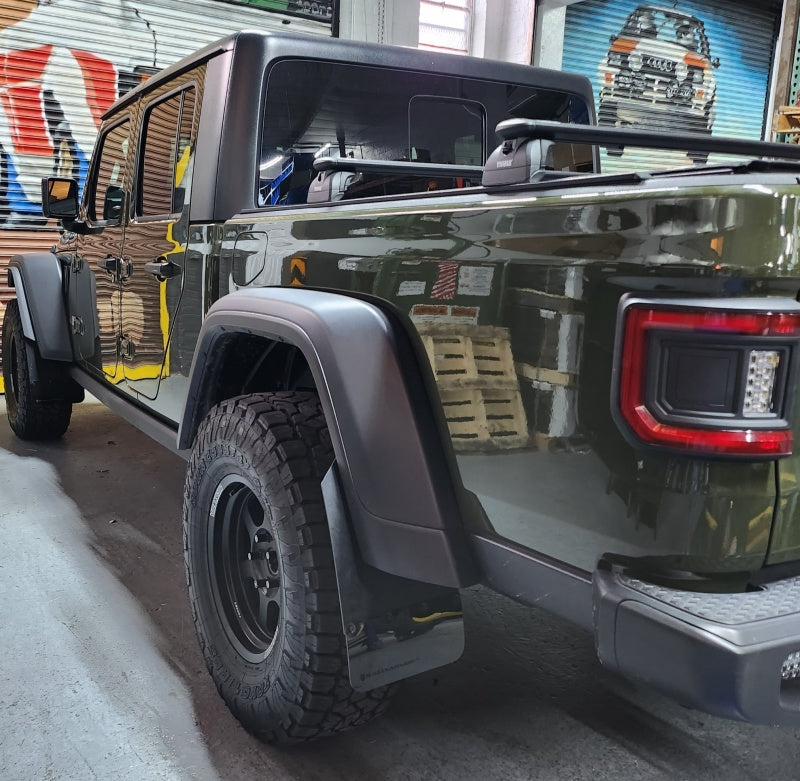 Rally Armor 19-25 Jeep JT Gladiator (Mojave/Rubicon) Black Mud Flap w/Metallic Black Logo Rally Armor 19-25 Jeep JT Gladiator (Mojave/Rubicon) Black Mud Flap w/Metallic Black Logo
