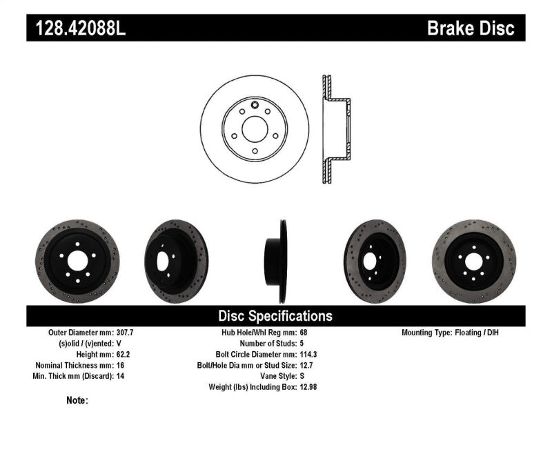 StopTech 08-09 Infiniti EX35 / 05-08 G35 / 09 G37 / 06-09 M35/M45 Drilled Left Rear Rotor StopTech 08-09 Infiniti EX35 / 05-08 G35 / 09 G37 / 06-09 M35/M45 Drilled Left Rear Rotor