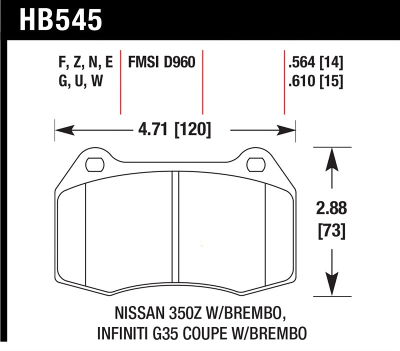 Hawk 03-07 G35/350z/03-06 Sentra Spec V w/ Brembo HPS Street Front Brake Pads Hawk 03-07 G35/350z/03-06 Sentra Spec V w/ Brembo HPS Street Front Brake Pads