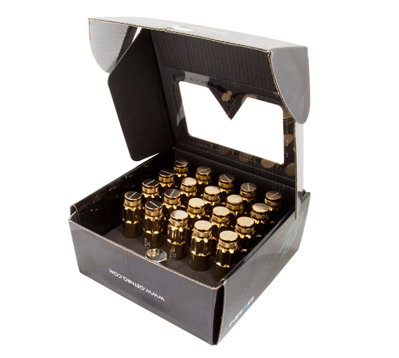 NRG 700 Series M12 X 1.5 Steel Lug Nut w/Dust Cap Cover Set 21 Pc w/Locks & Socket - Chrome Gold NRG 700 Series M12 X 1.5 Steel Lug Nut w/Dust Cap Cover Set 21 Pc w/Locks & Socket - Chrome Gold
