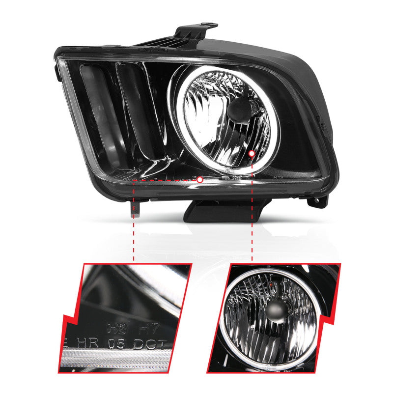 ANZO 2005-2009 Ford Mustang Crystal Headlights w/ Halo Black (CCFL) ANZO 2005-2009 Ford Mustang Crystal Headlights w/ Halo Black (CCFL)