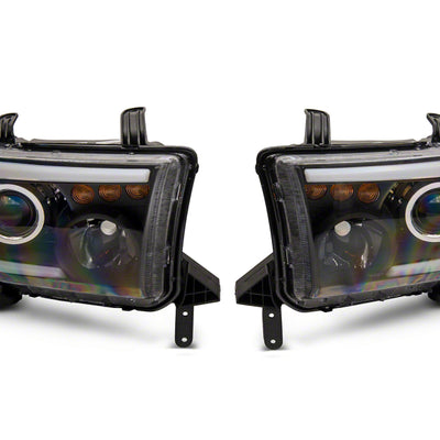Raxiom 07-13 Toyota Tundra Axial Series Projector Headlights w/ LED Bar- Blk Housing (Clear Lens)