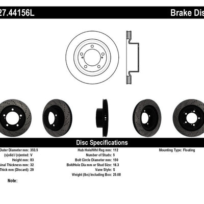 StopTech 07-09 Toyota Tundra / 08-09 Toyota Sequoia Front Left Slotted & Drilled Rotor