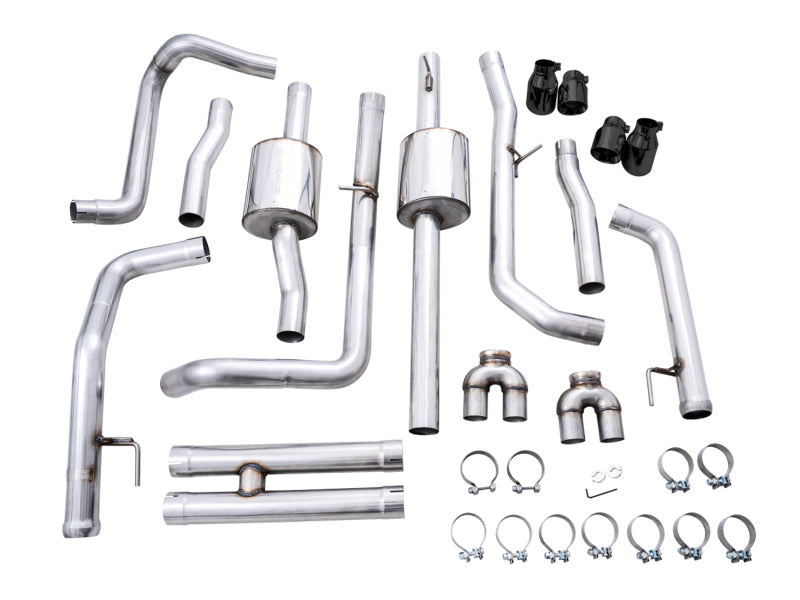 AWE Tuning 4th Gen GM 1500 6.2L 0FG Catback Split Rear Exit (w/ Bumper Cutouts) - Quad Diamond Tips AWE Tuning 4th Gen GM 1500 6.2L 0FG Catback Split Rear Exit (w/ Bumper Cutouts) - Quad Diamond Tips