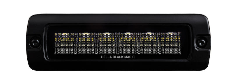 Hella Universal Black Magic 6 L.E.D. Flush Mount Mini Light Bar - Flood Beam Hella Universal Black Magic 6 L.E.D. Flush Mount Mini Light Bar - Flood Beam