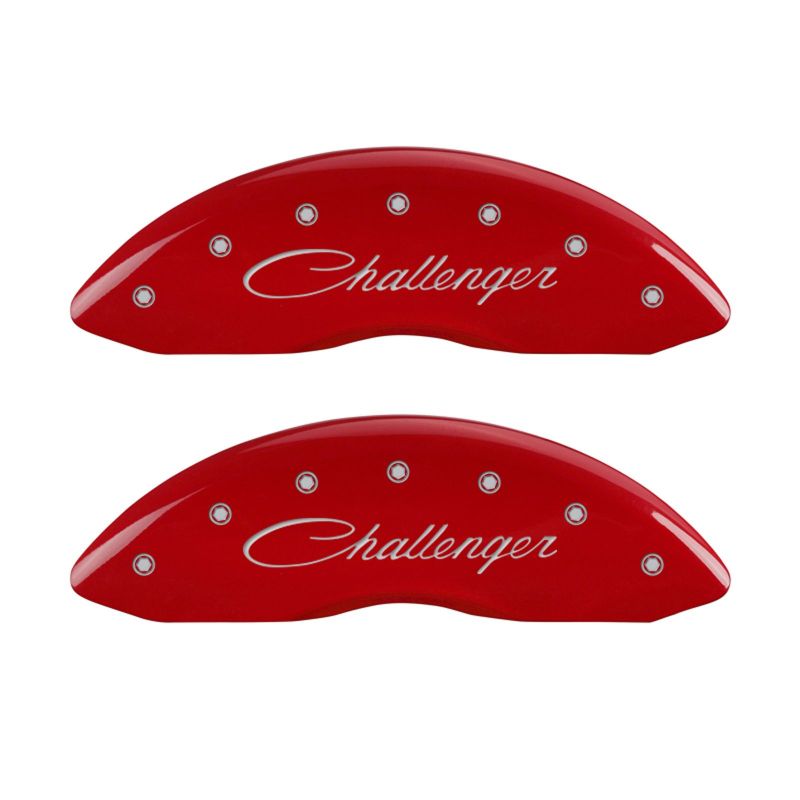 MGP 4 Caliper Covers Engraved Front & Rear Cursive/Challenger Red finish silver ch MGP 4 Caliper Covers Engraved Front & Rear Cursive/Challenger Red finish silver ch