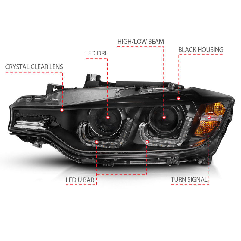 ANZO 2012-2015 BMW 3 Series Projector Headlights w/ U-Bar Black ANZO 2012-2015 BMW 3 Series Projector Headlights w/ U-Bar Black