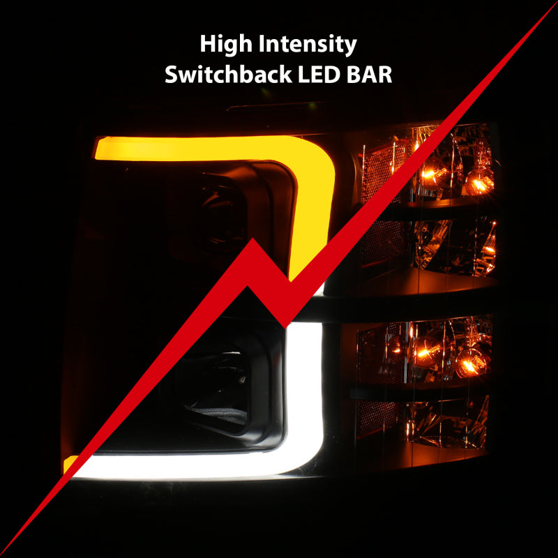 ANZO 07-13 Chevrolet Silverado 1500 Plank Style Projector Headlights Black w/ Amber ANZO 07-13 Chevrolet Silverado 1500 Plank Style Projector Headlights Black w/ Amber