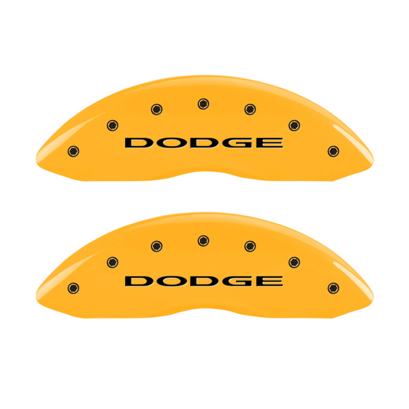 MGP 4 Caliper Covers Engraved Front & Rear With out stripes/Dodge Yellow finish black ch MGP 4 Caliper Covers Engraved Front & Rear With out stripes/Dodge Yellow finish black ch