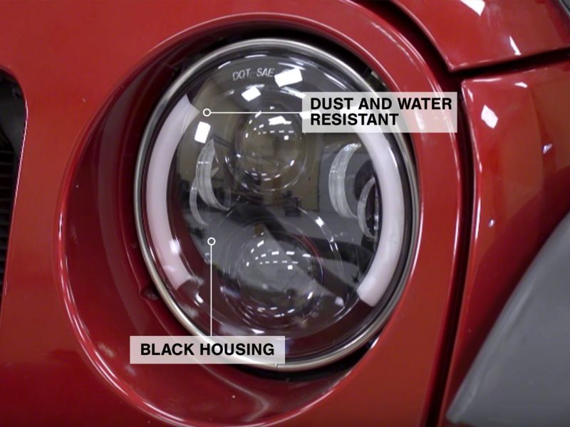 Raxiom 97-18 Jeep Wrangler TJ & JK 6-LED Headlights w/ Partial Halo- Blk Housing (Clear Lens) Raxiom 97-18 Jeep Wrangler TJ & JK 6-LED Headlights w/ Partial Halo- Blk Housing (Clear Lens)