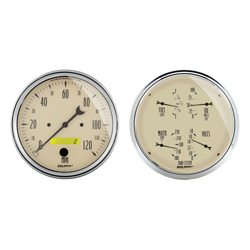 Autometer 5 inch Antique Beige 2 Piece Gauge Kit - Quad & Speedometer Autometer 5 inch Antique Beige 2 Piece Gauge Kit - Quad & Speedometer