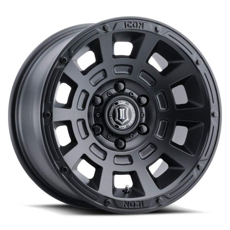 ICON Thrust 17x8.5 6x5.5 25mm Offset 5.75in BS 95.1mm Bore Satin Black Wheel ICON Thrust 17x8.5 6x5.5 25mm Offset 5.75in BS 95.1mm Bore Satin Black Wheel