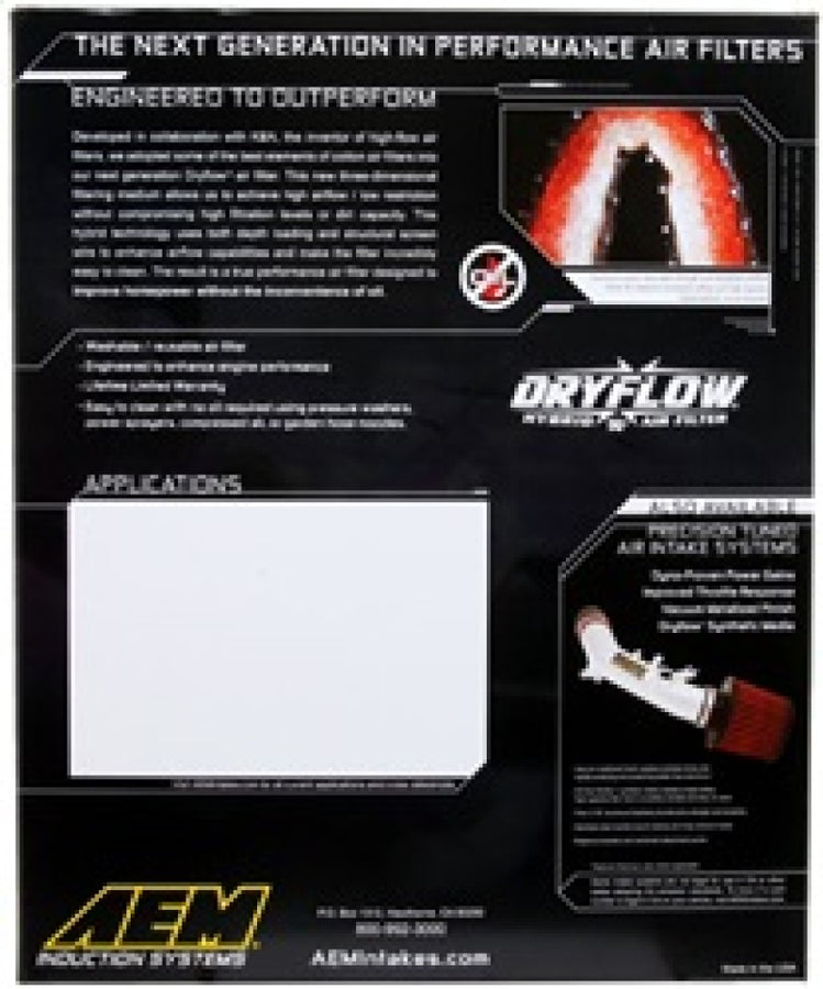 AEM 07-10 Jeep Wrangler 3.8L V6 11.75in O/S L x 8.25in O/S W x 1.5in H DryFlow Air Filter AEM 07-10 Jeep Wrangler 3.8L V6 11.75in O/S L x 8.25in O/S W x 1.5in H DryFlow Air Filter