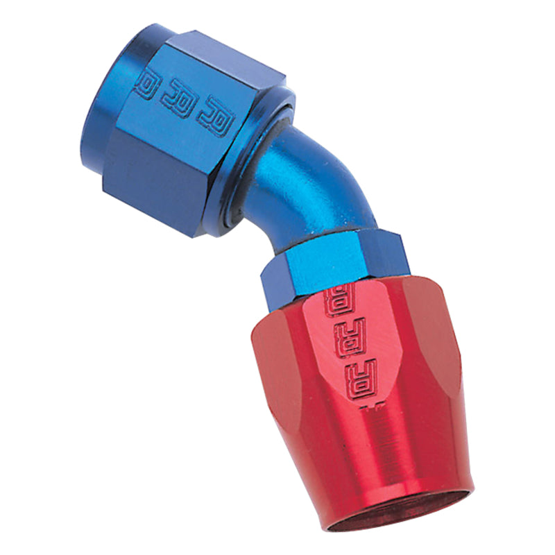 Russell Performance -4 AN Red/Blue 45 Degree Full Flow Hose End Russell Performance -4 AN Red/Blue 45 Degree Full Flow Hose End