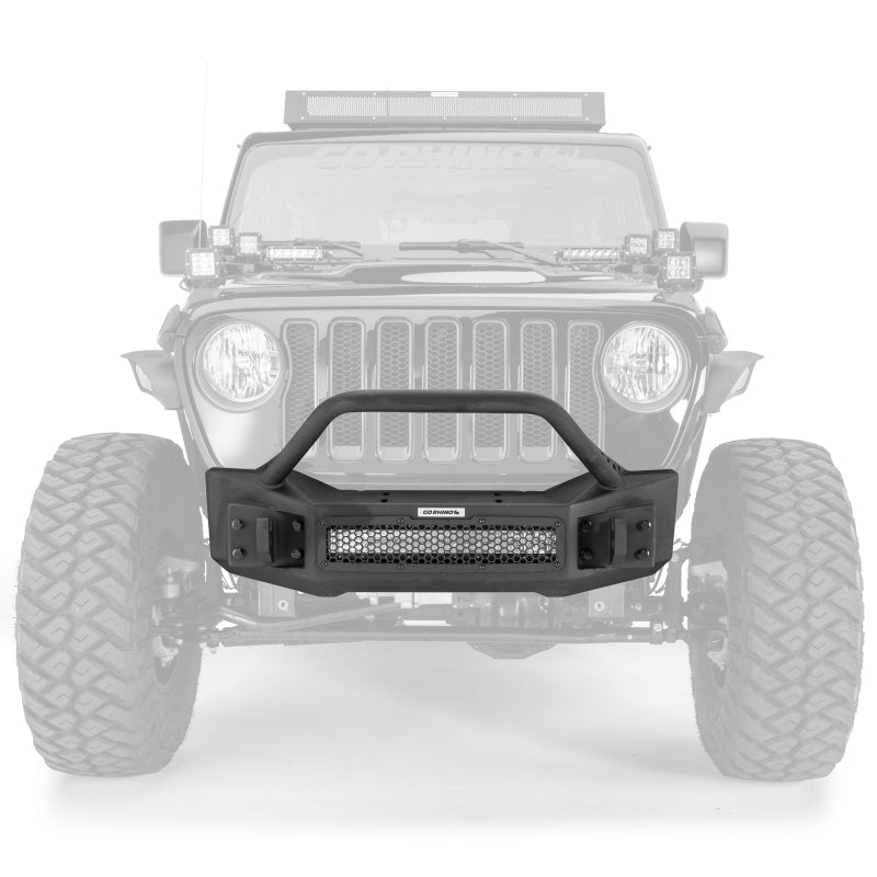 Go Rhino 07-20 Jeep Wrangler JL/JLU/JK/JKU/Gladiator JT Rockline Front Stubby Bumper w/ Overrider Go Rhino 07-20 Jeep Wrangler JL/JLU/JK/JKU/Gladiator JT Rockline Front Stubby Bumper w/ Overrider