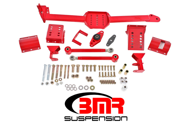 BMR 05-14 S197 Mustang Body Mount Watts Link Rod End/Poly w/ Adj. Axle Clamps - Red BMR 05-14 S197 Mustang Body Mount Watts Link Rod End/Poly w/ Adj. Axle Clamps - Red